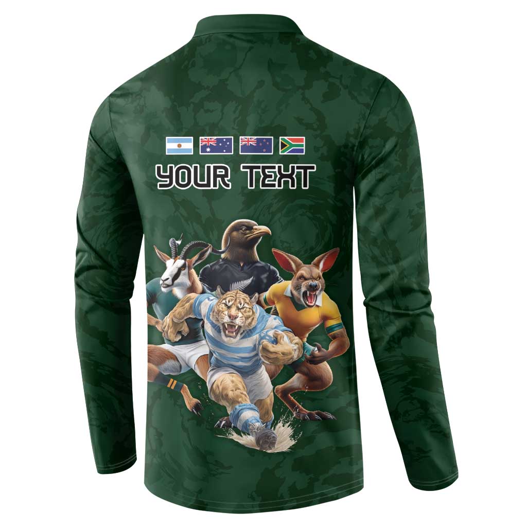 Custom Rugby Southern Hemisphere Button Sweatshirt Argentina AUNZ South Africa Mascot Green - Polynesian Pride