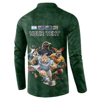 Custom Rugby Southern Hemisphere Button Sweatshirt Argentina AUNZ South Africa Mascot Green - Polynesian Pride