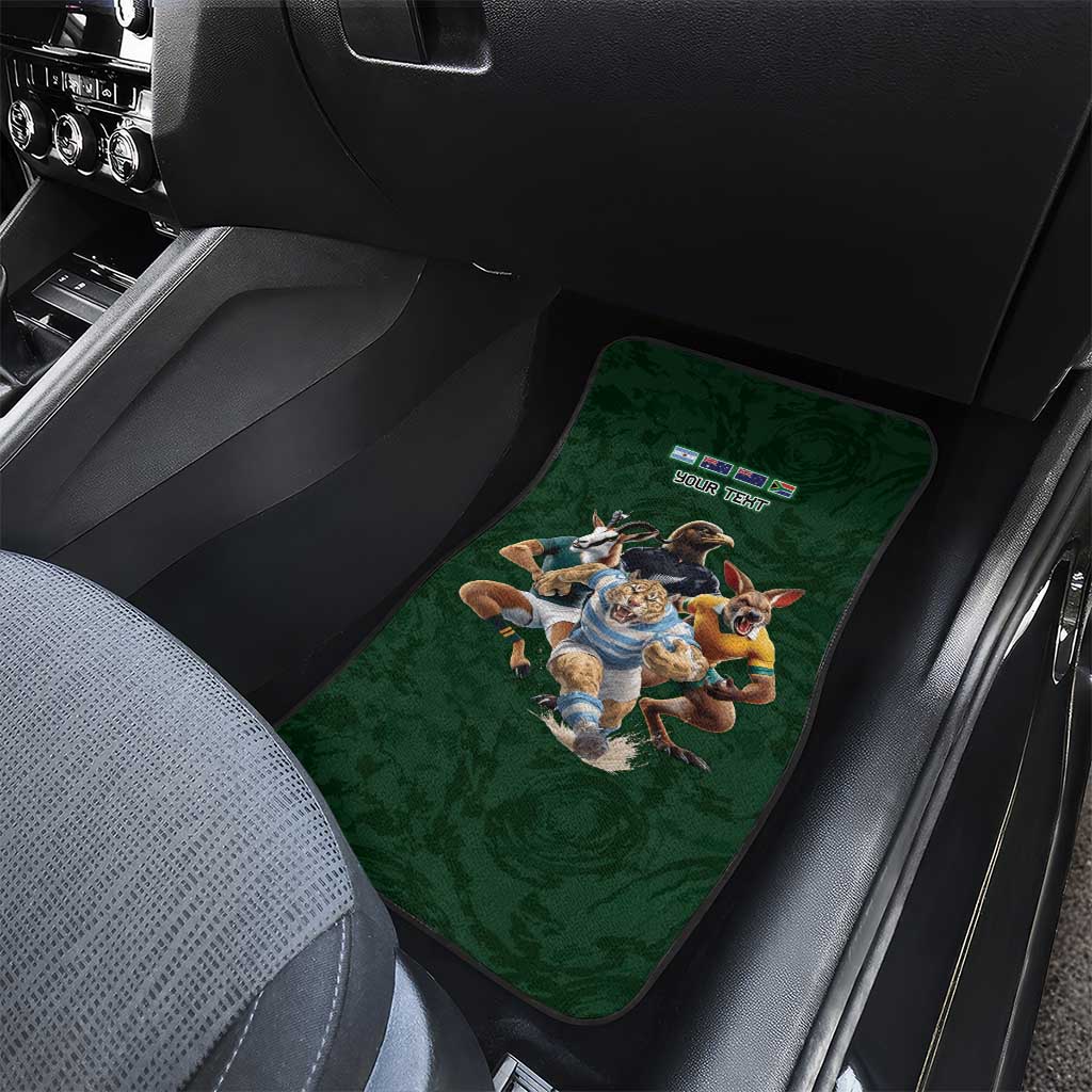 Custom Rugby Southern Hemisphere Car Mats Argentina AUNZ South Africa Mascot Green - Polynesian Pride