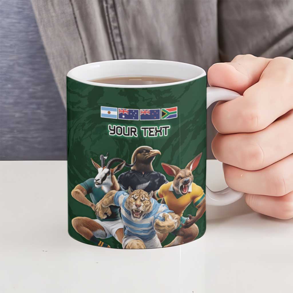 Custom Rugby Southern Hemisphere Ceramic Mug Argentina AUNZ South Africa Mascot Green - Polynesian Pride