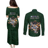Custom Rugby Southern Hemisphere Couples Matching Puletasi and Long Sleeve Button Shirt Argentina AUNZ South Africa Mascot Green - Polynesian Pride