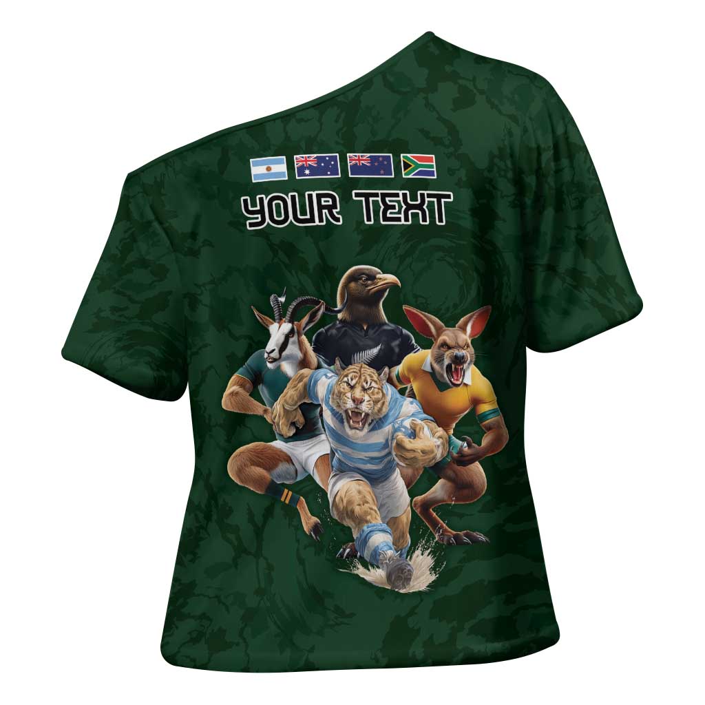 Custom Rugby Southern Hemisphere Cross Shoulder Shirt Argentina AUNZ South Africa Mascot Green - Polynesian Pride