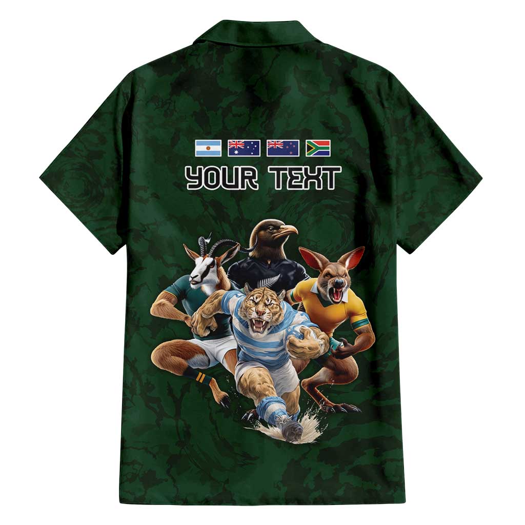 Custom Rugby Southern Hemisphere Family Matching Long Sleeve Bodycon Dress and Hawaiian Shirt Argentina AUNZ South Africa Mascot Green - Polynesian Pride