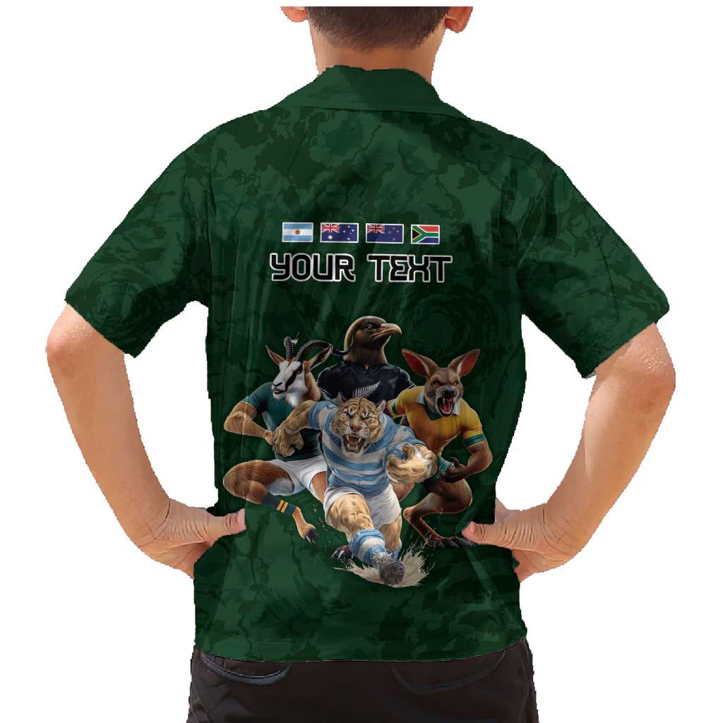 Custom Rugby Southern Hemisphere Family Matching Mermaid Dress and Hawaiian Shirt Argentina AUNZ South Africa Mascot Green - Polynesian Pride