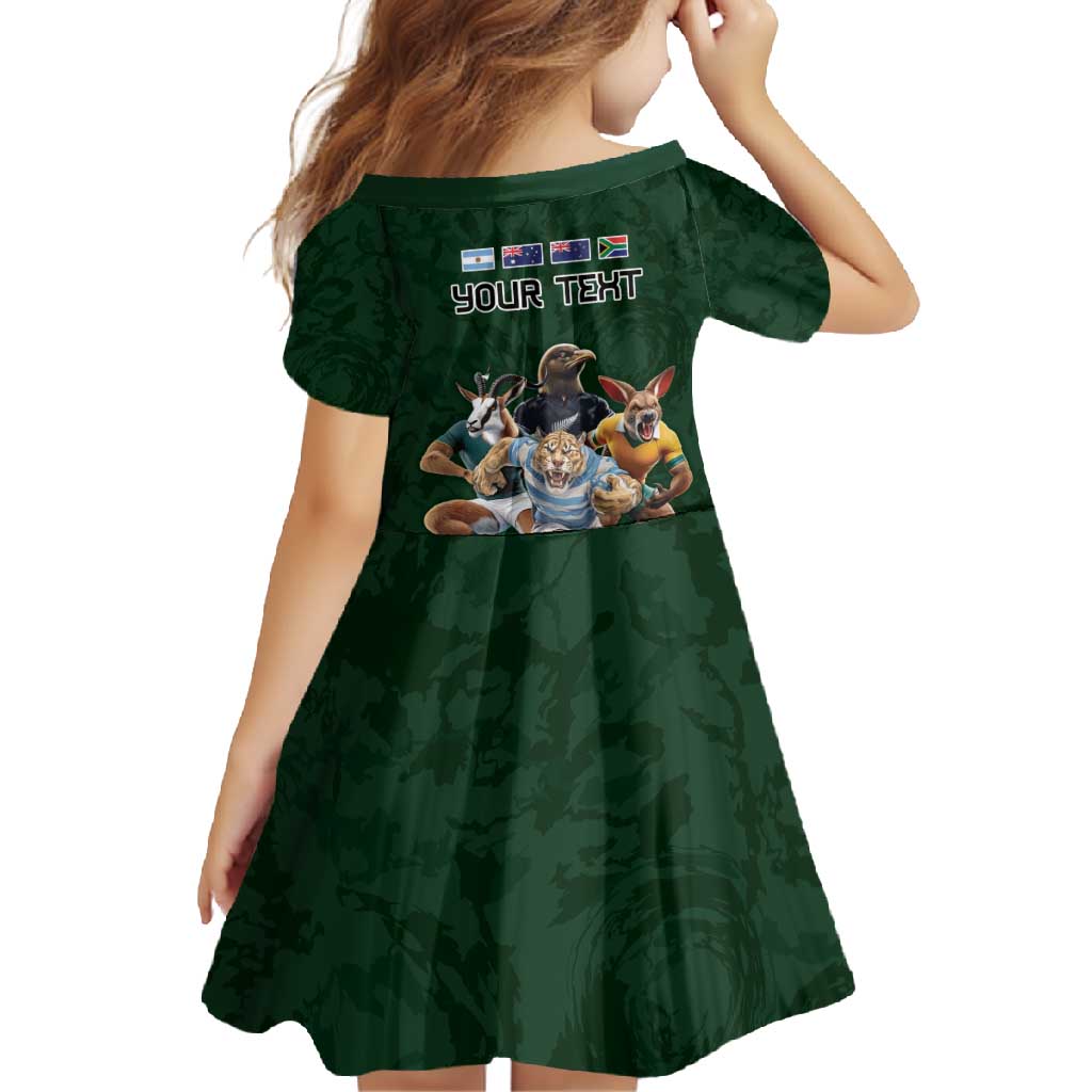 Custom Rugby Southern Hemisphere Family Matching Mermaid Dress and Hawaiian Shirt Argentina AUNZ South Africa Mascot Green - Polynesian Pride