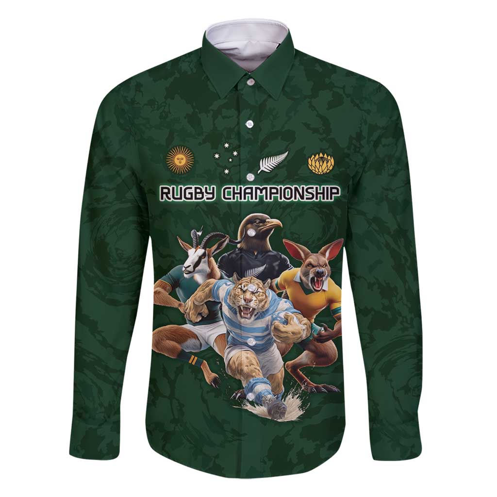 Custom Rugby Southern Hemisphere Family Matching Mermaid Dress and Hawaiian Shirt Argentina AUNZ South Africa Mascot Green - Polynesian Pride