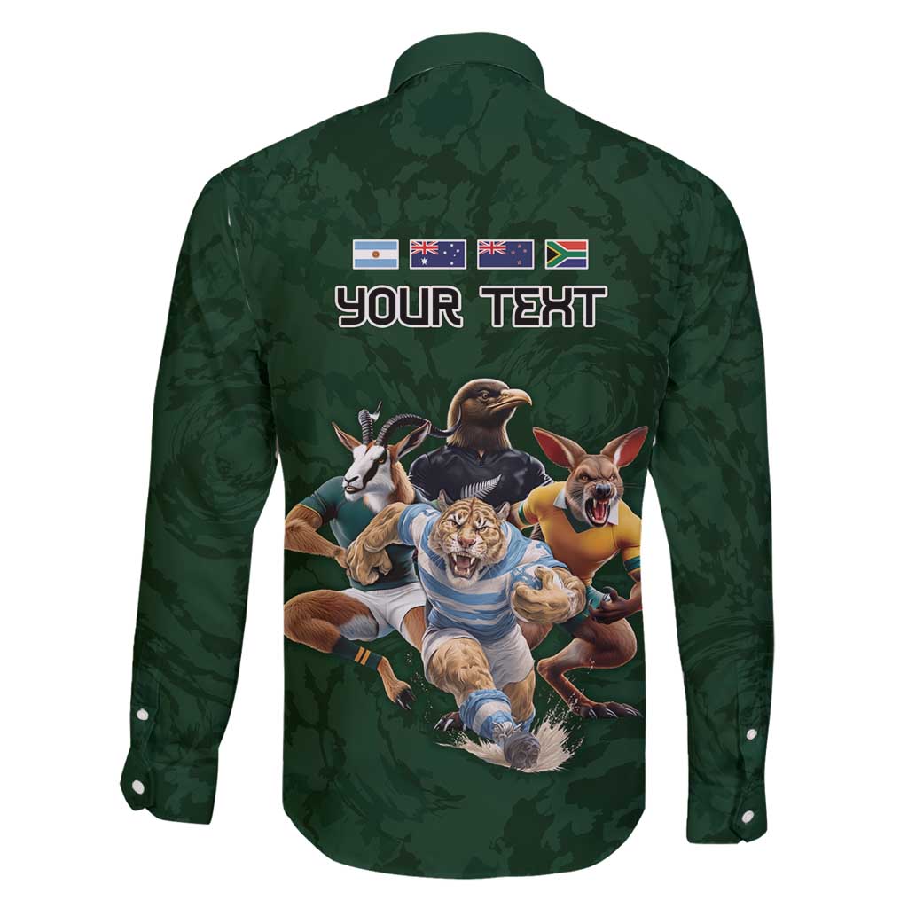 Custom Rugby Southern Hemisphere Family Matching Mermaid Dress and Hawaiian Shirt Argentina AUNZ South Africa Mascot Green - Polynesian Pride