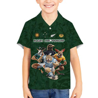 Custom Rugby Southern Hemisphere Family Matching Puletasi and Hawaiian Shirt Argentina AUNZ South Africa Mascot Green - Polynesian Pride