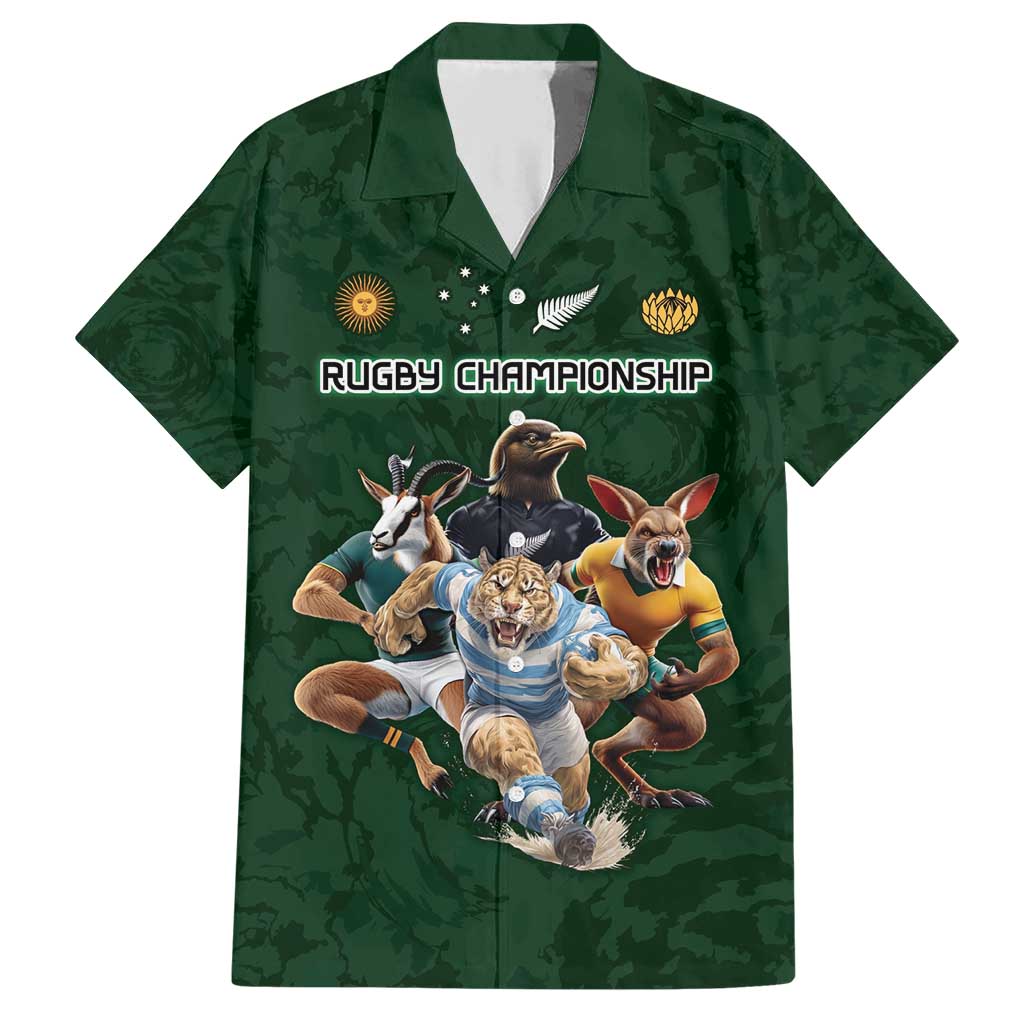 Custom Rugby Southern Hemisphere Family Matching Short Sleeve Bodycon Dress and Hawaiian Shirt Argentina AUNZ South Africa Mascot Green - Polynesian Pride