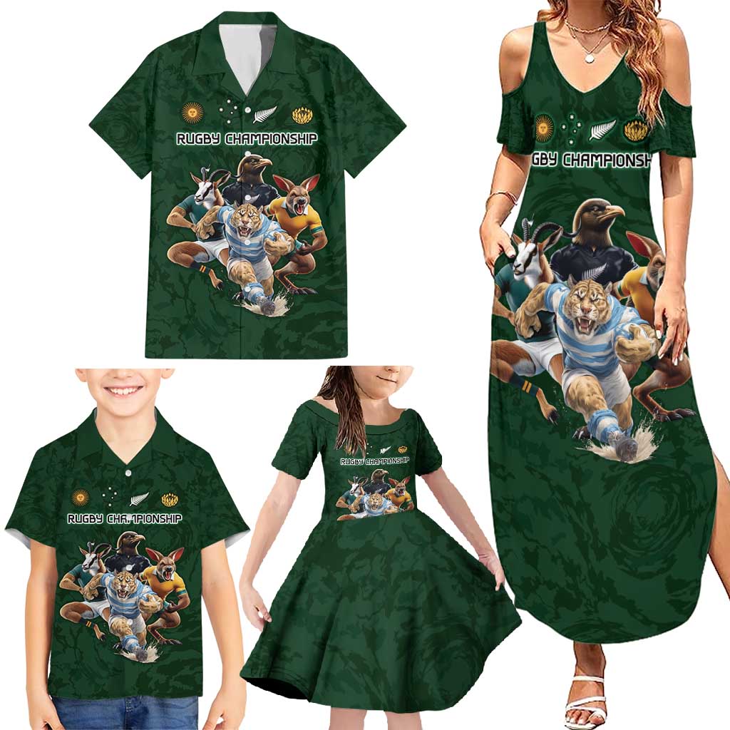 Custom Rugby Southern Hemisphere Family Matching Summer Maxi Dress and Hawaiian Shirt Argentina AUNZ South Africa Mascot Green - Polynesian Pride