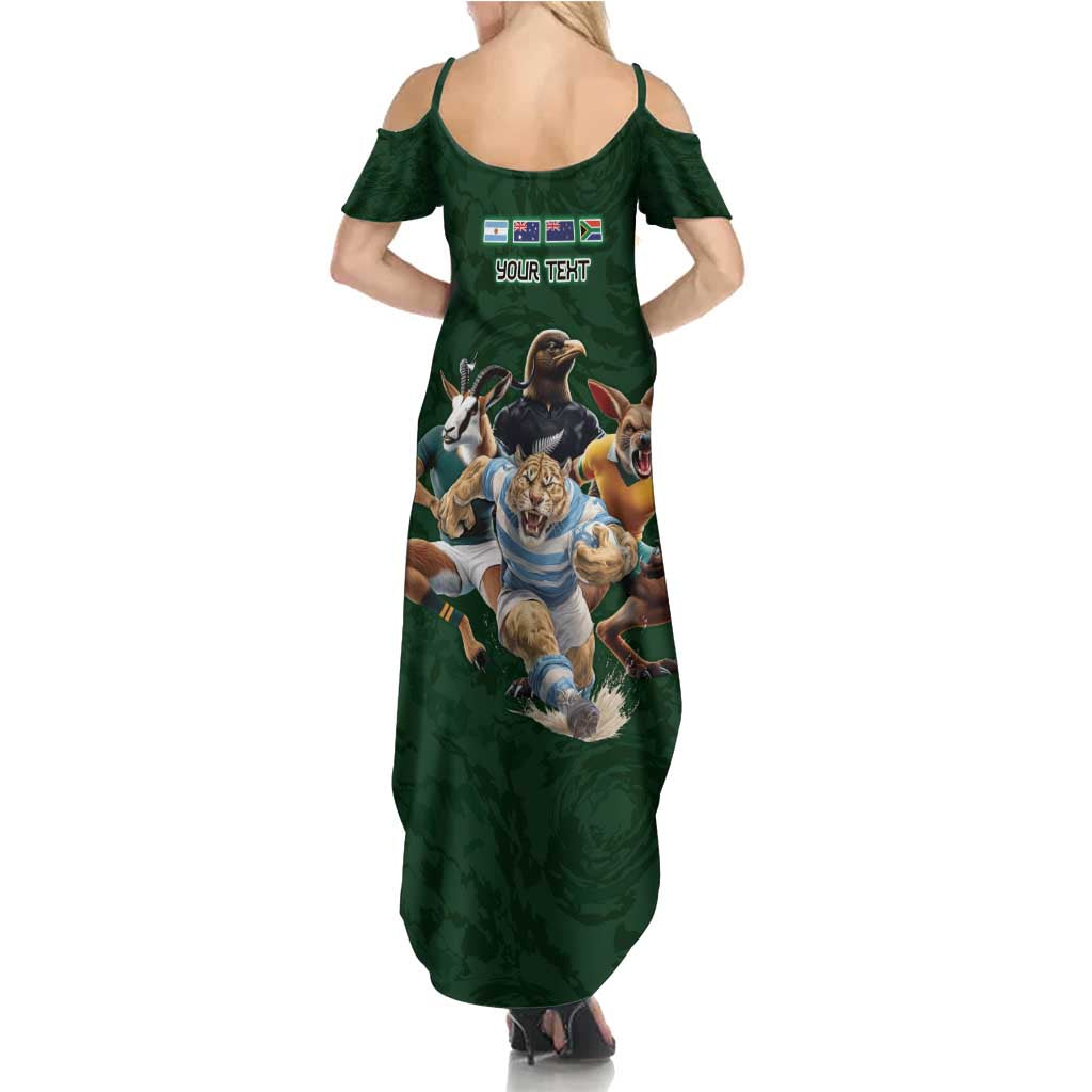 Custom Rugby Southern Hemisphere Family Matching Summer Maxi Dress and Hawaiian Shirt Argentina AUNZ South Africa Mascot Green - Polynesian Pride