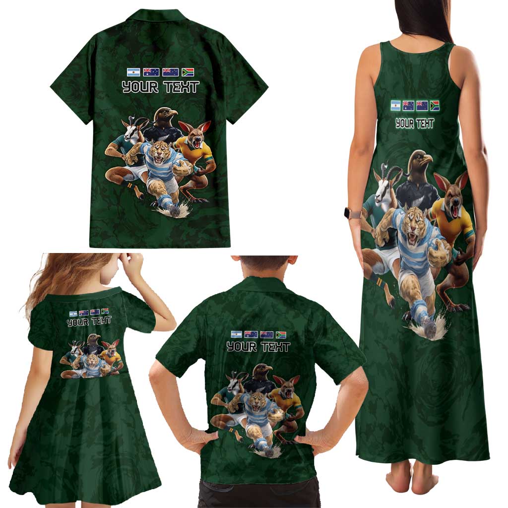 Custom Rugby Southern Hemisphere Family Matching Tank Maxi Dress and Hawaiian Shirt Argentina AUNZ South Africa Mascot Green - Polynesian Pride