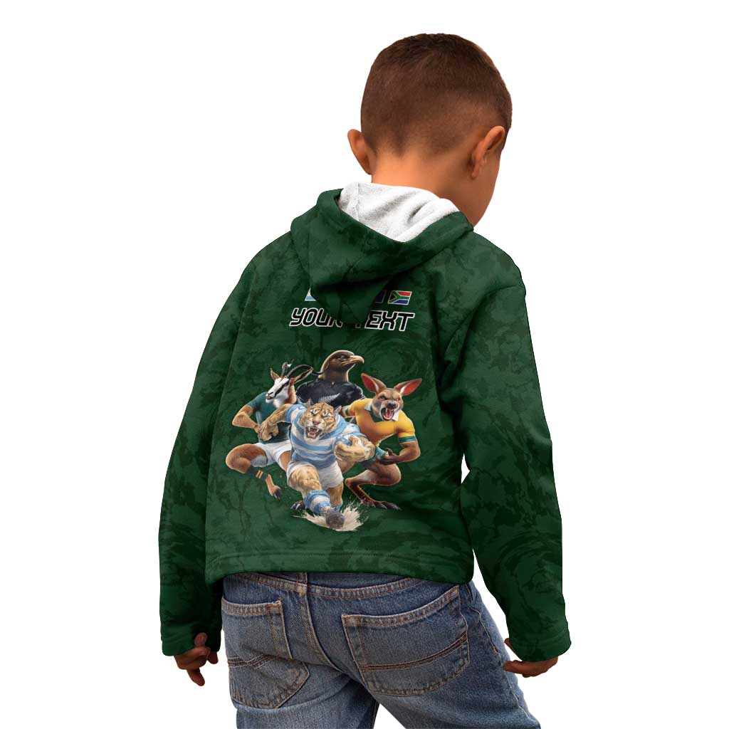 Custom Rugby Southern Hemisphere Kid Hoodie Argentina AUNZ South Africa Mascot Green - Polynesian Pride