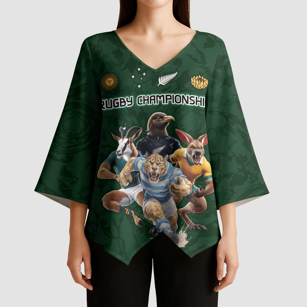 Custom Rugby Southern Hemisphere Kimono Sleeve Blouse Argentina AUNZ South Africa Mascot Green - Polynesian Pride