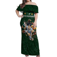Custom Rugby Southern Hemisphere Off Shoulder Maxi Dress Argentina AUNZ South Africa Mascot Green - Polynesian Pride