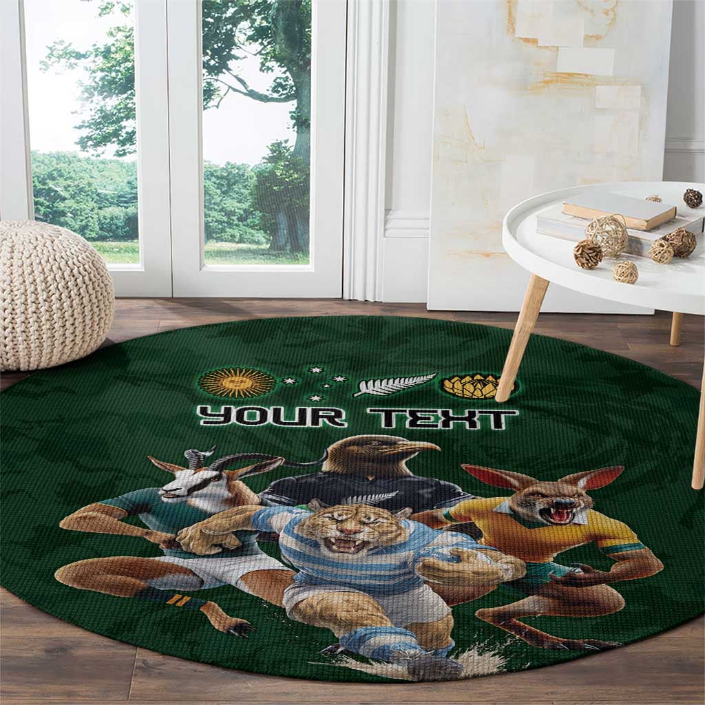 Custom Rugby Southern Hemisphere Round Carpet Argentina AUNZ South Africa Mascot Green - Polynesian Pride