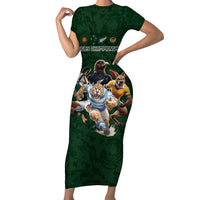 Custom Rugby Southern Hemisphere Short Sleeve Bodycon Dress Argentina AUNZ South Africa Mascot Green - Polynesian Pride