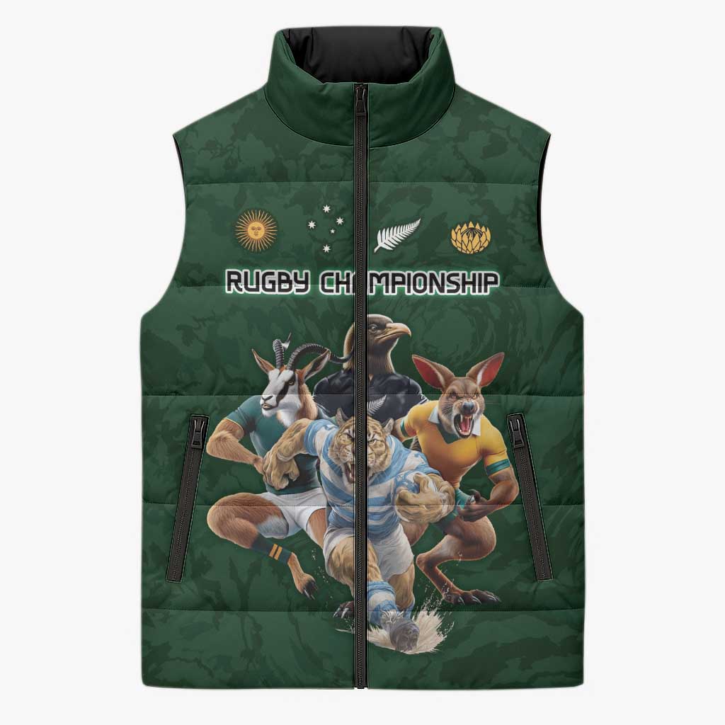 Custom Rugby Southern Hemisphere Sleeveless Puffer Jacket Argentina AUNZ South Africa Mascot Green - Polynesian Pride