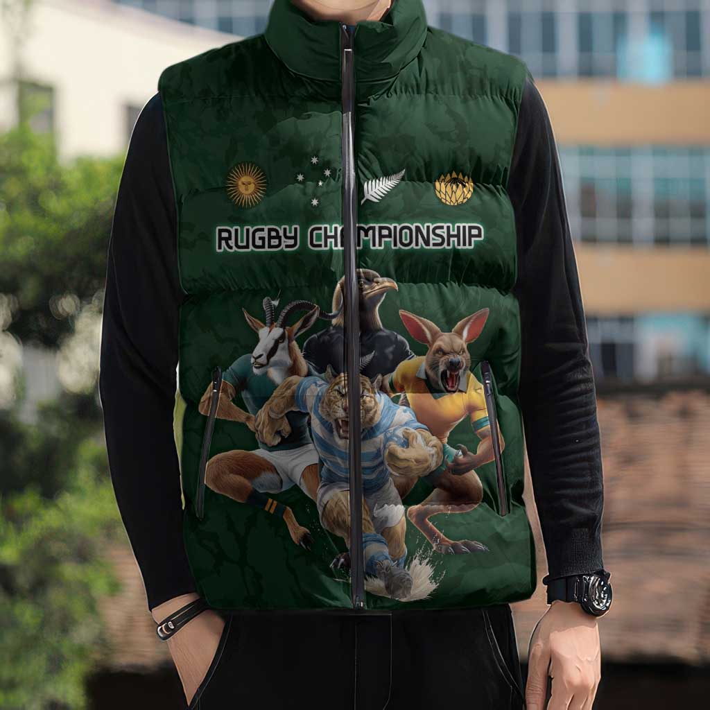 Custom Rugby Southern Hemisphere Sleeveless Puffer Jacket Argentina AUNZ South Africa Mascot Green - Polynesian Pride