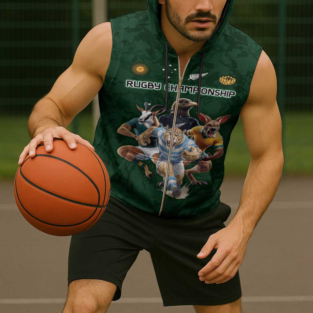 Custom Rugby Southern Hemisphere Sleeveless Zip Hoodie Argentina AUNZ South Africa Mascot Green - Polynesian Pride