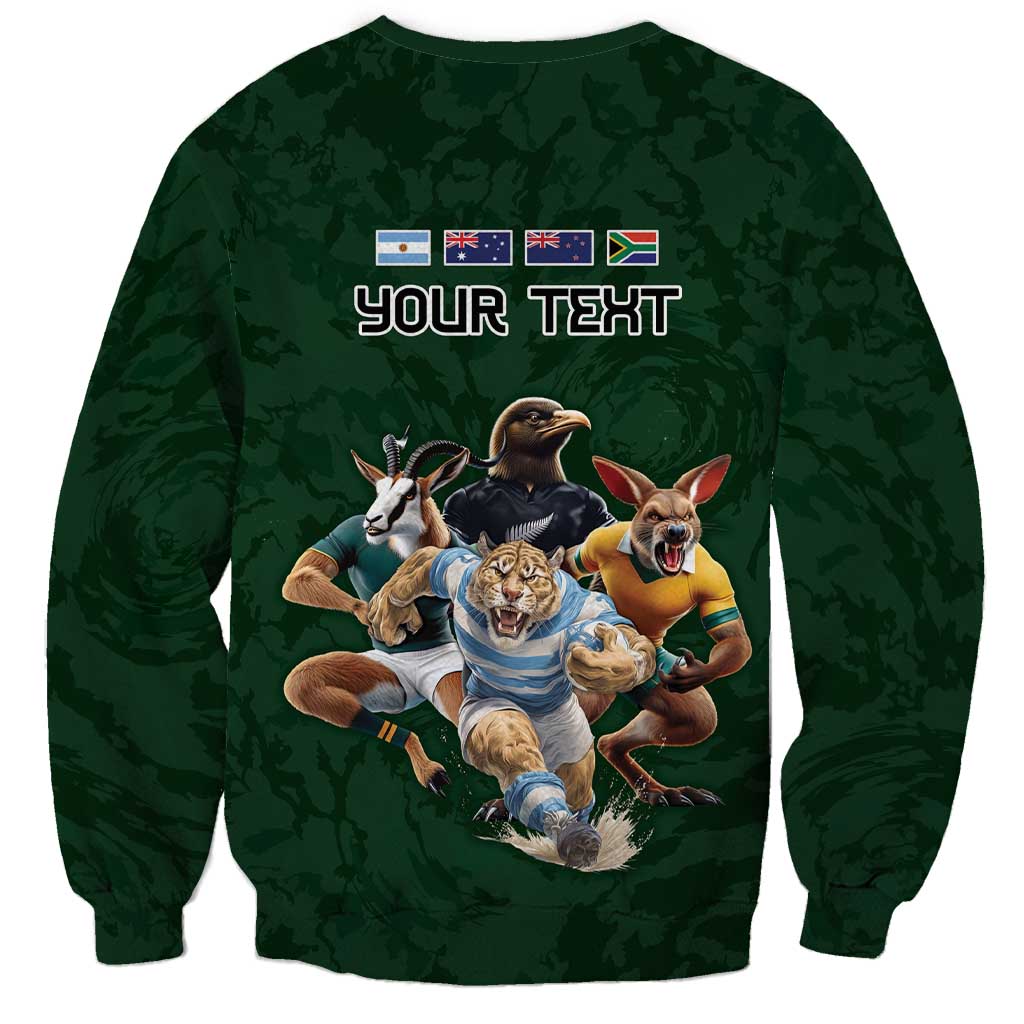 Custom Rugby Southern Hemisphere Sweatshirt Argentina AUNZ South Africa Mascot Green - Polynesian Pride