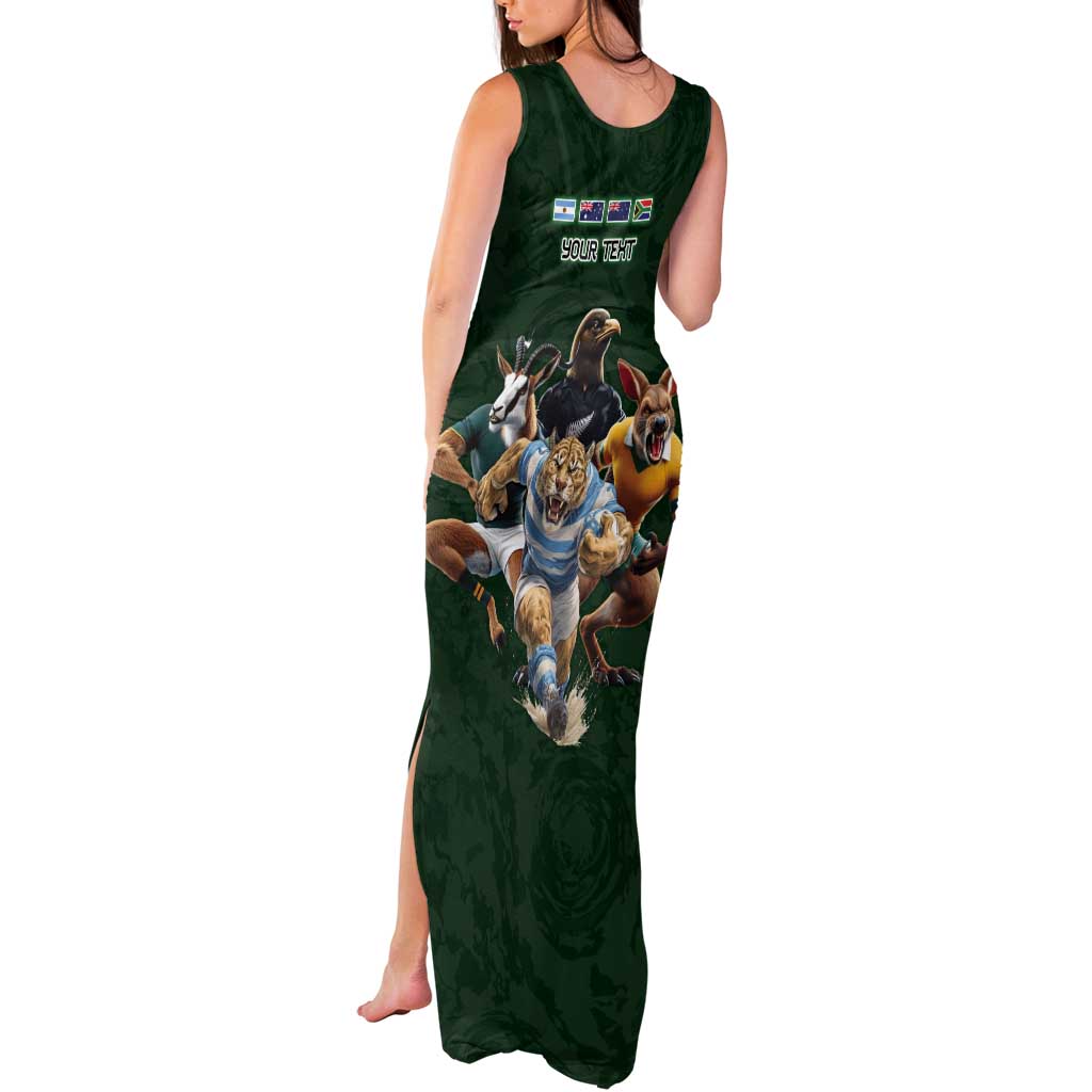 Custom Rugby Southern Hemisphere Tank Maxi Dress Argentina AUNZ South Africa Mascot Green - Polynesian Pride