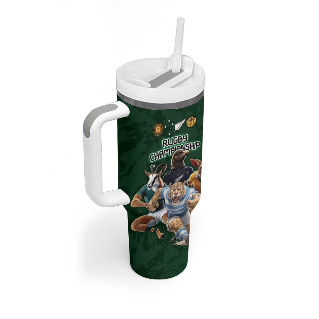 Custom Rugby Southern Hemisphere Tumbler With Handle Argentina AUNZ South Africa Mascot Green - Polynesian Pride