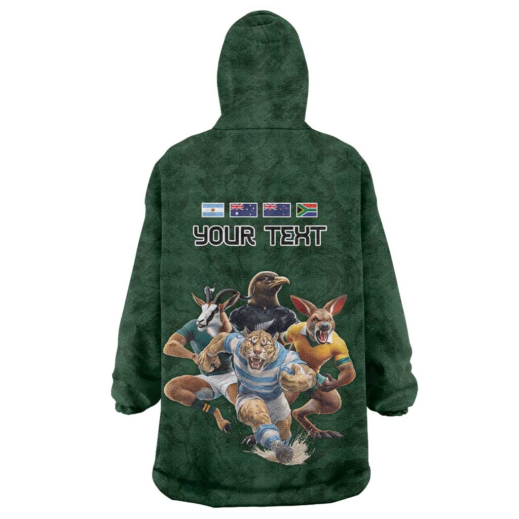 Custom Rugby Southern Hemisphere Wearable Blanket Hoodie Argentina AUNZ South Africa Mascot Green - Polynesian Pride