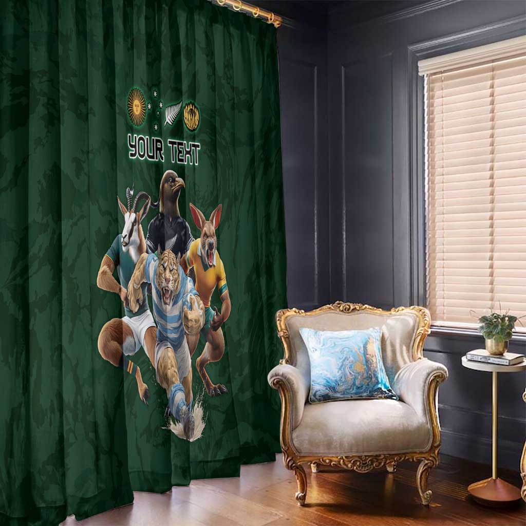 Custom Rugby Southern Hemisphere Window Curtain Argentina AUNZ South Africa Mascot Green - Polynesian Pride