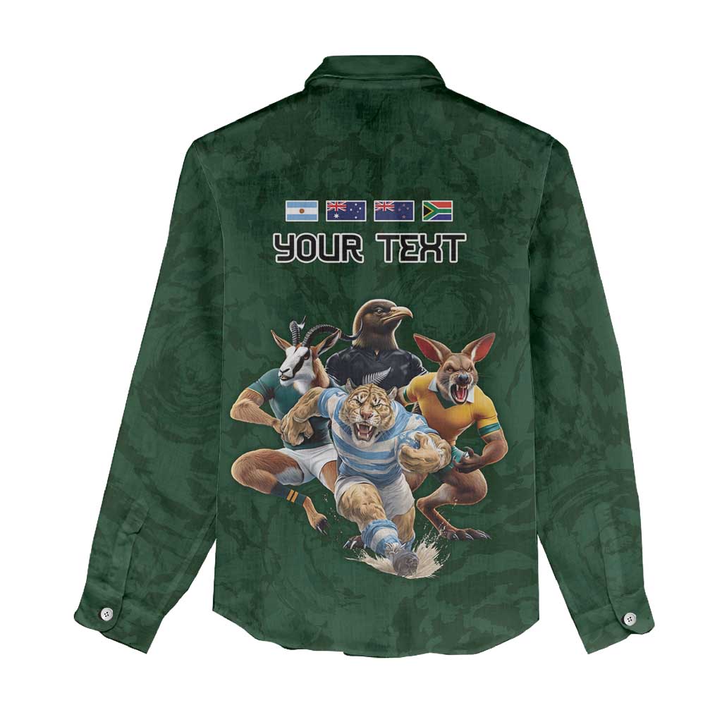 Custom Rugby Southern Hemisphere Women Casual Shirt Argentina AUNZ South Africa Mascot Green - Polynesian Pride