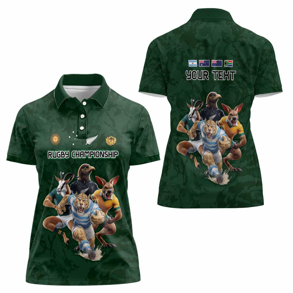 Custom Rugby Southern Hemisphere Women Polo Shirt Argentina AUNZ South Africa Mascot Green - Polynesian Pride