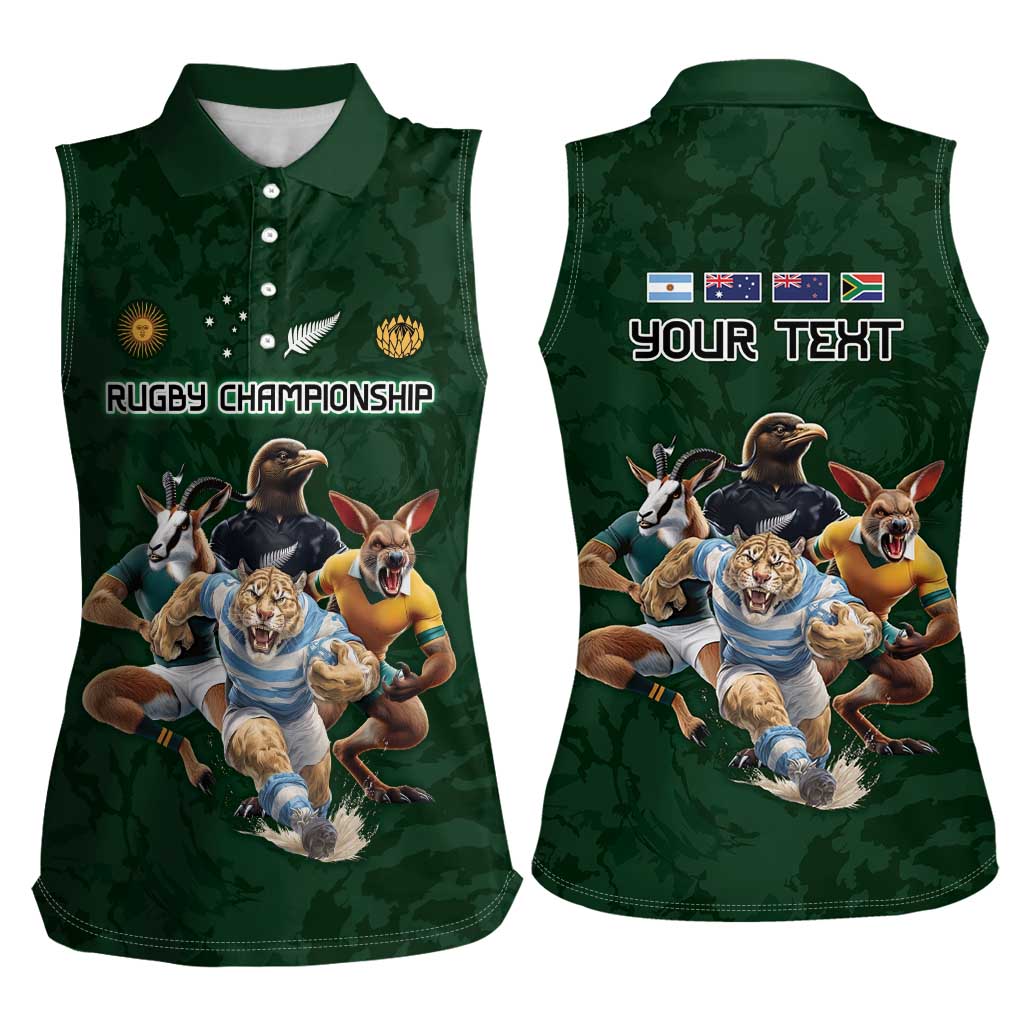 Custom Rugby Southern Hemisphere Women Sleeveless Polo Shirt Argentina AUNZ South Africa Mascot Green - Polynesian Pride