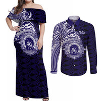 Tonga Queen Salote College 100th Years Couples Matching Off Shoulder Maxi Dress and Long Sleeve Button Shirt Est 1926 Tongan Ngatu Tapa - Polynesian Pride