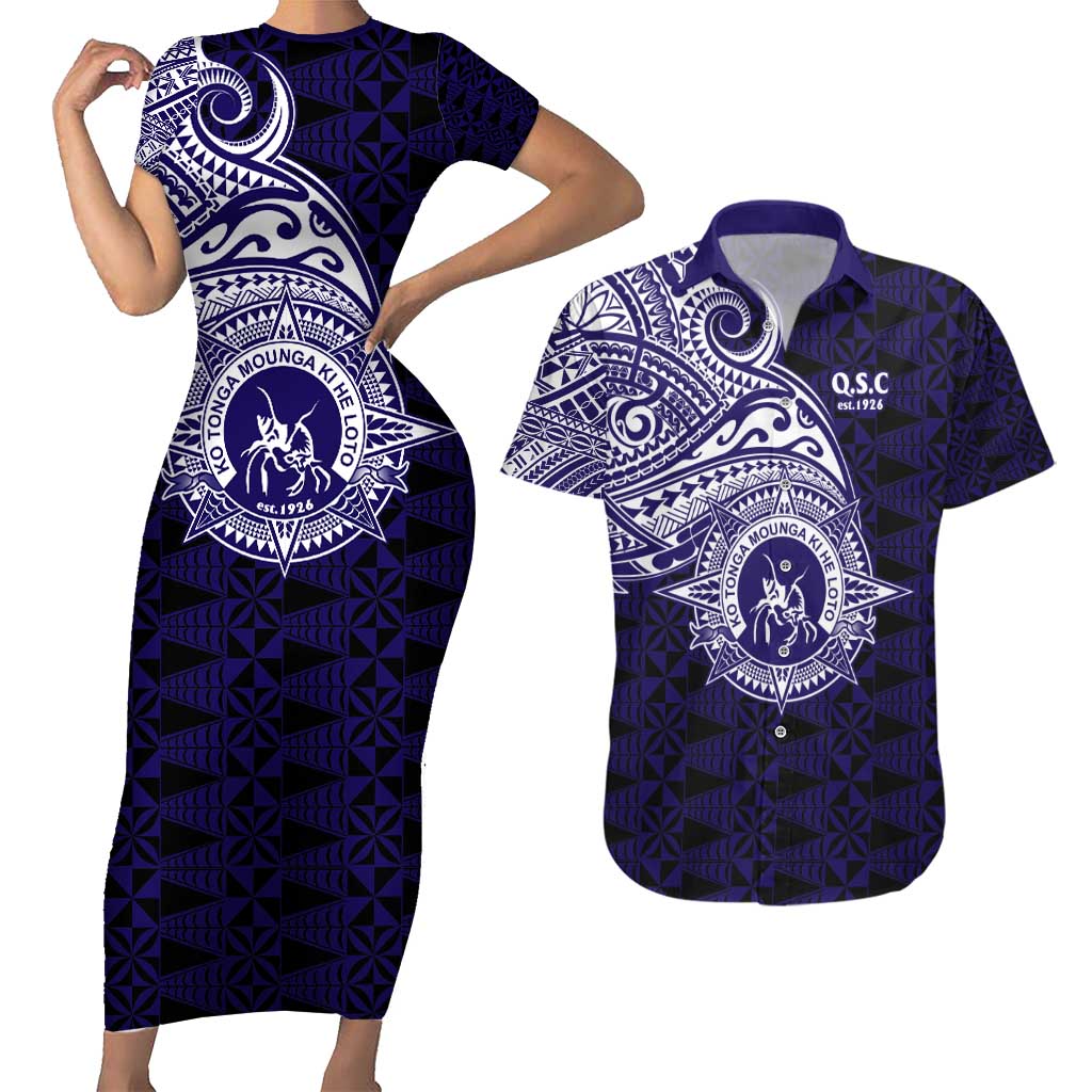 Tonga Queen Salote College 100th Years Couples Matching Short Sleeve Bodycon Dress and Hawaiian Shirt Est 1926 Tongan Ngatu Tapa - Polynesian Pride