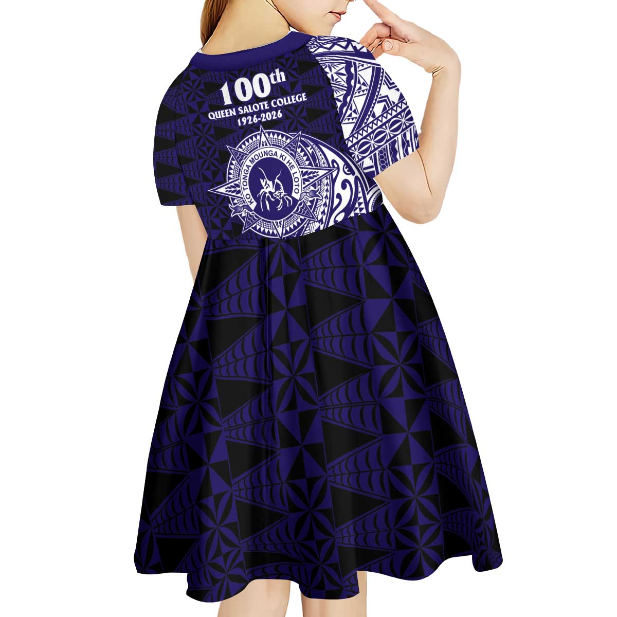 Tonga Queen Salote College 100th Years Kid Short Sleeve Dress Est 1926 Tongan Ngatu Tapa - Polynesian Pride