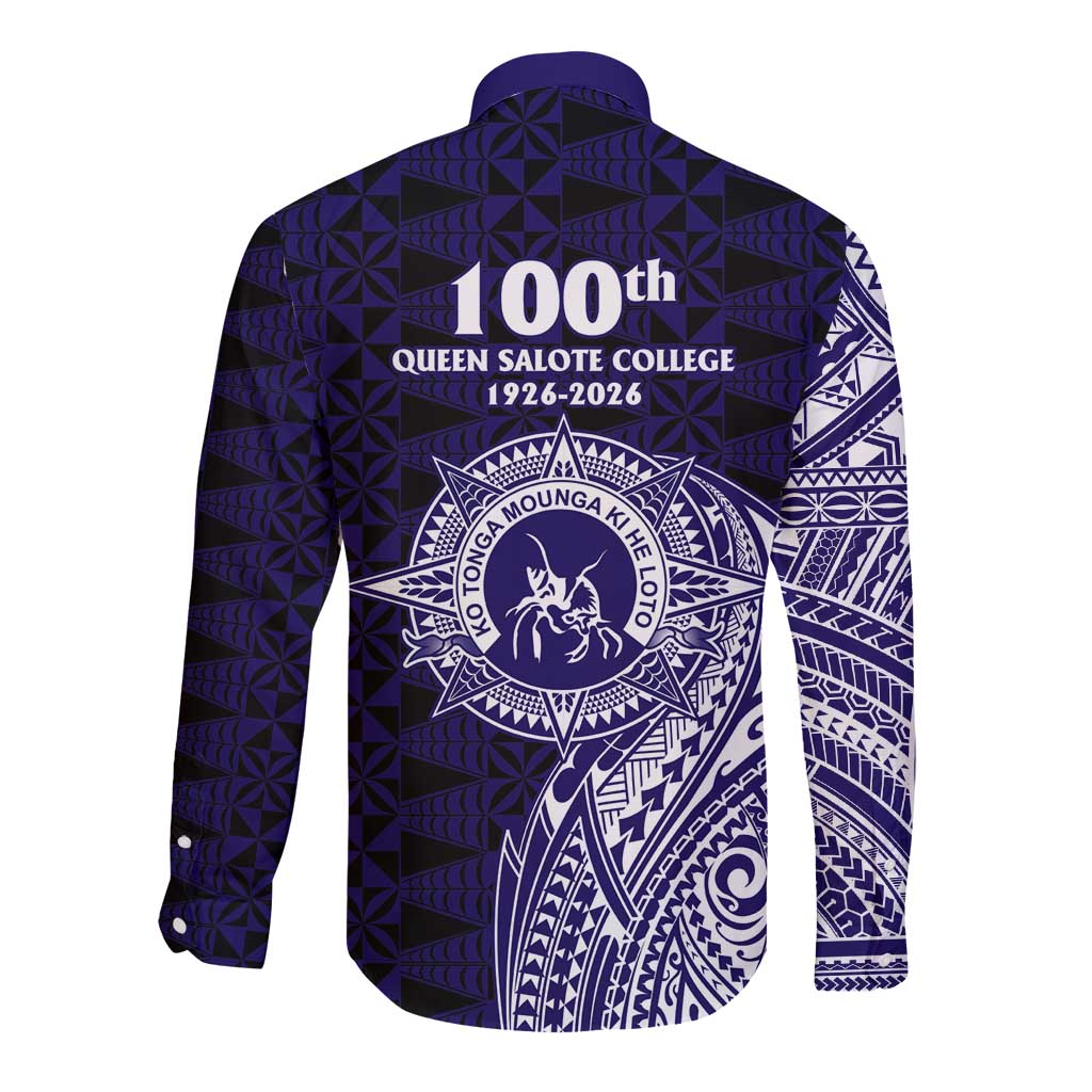 Tonga Queen Salote College 100th Years Long Sleeve Button Shirt Est 1926 Tongan Ngatu Tapa - Polynesian Pride