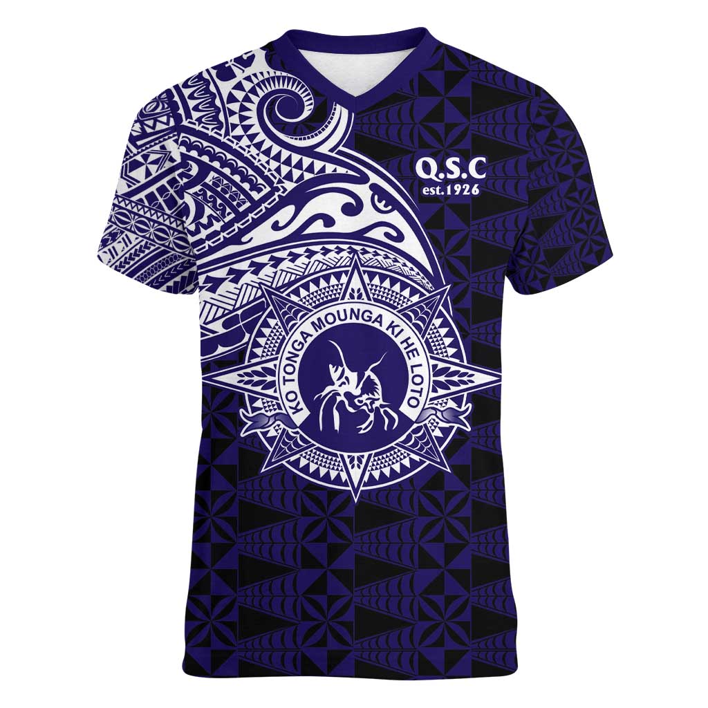 Tonga Queen Salote College 100th Years Women V-Neck T-Shirt Est 1926 Tongan Ngatu Tapa - Polynesian Pride