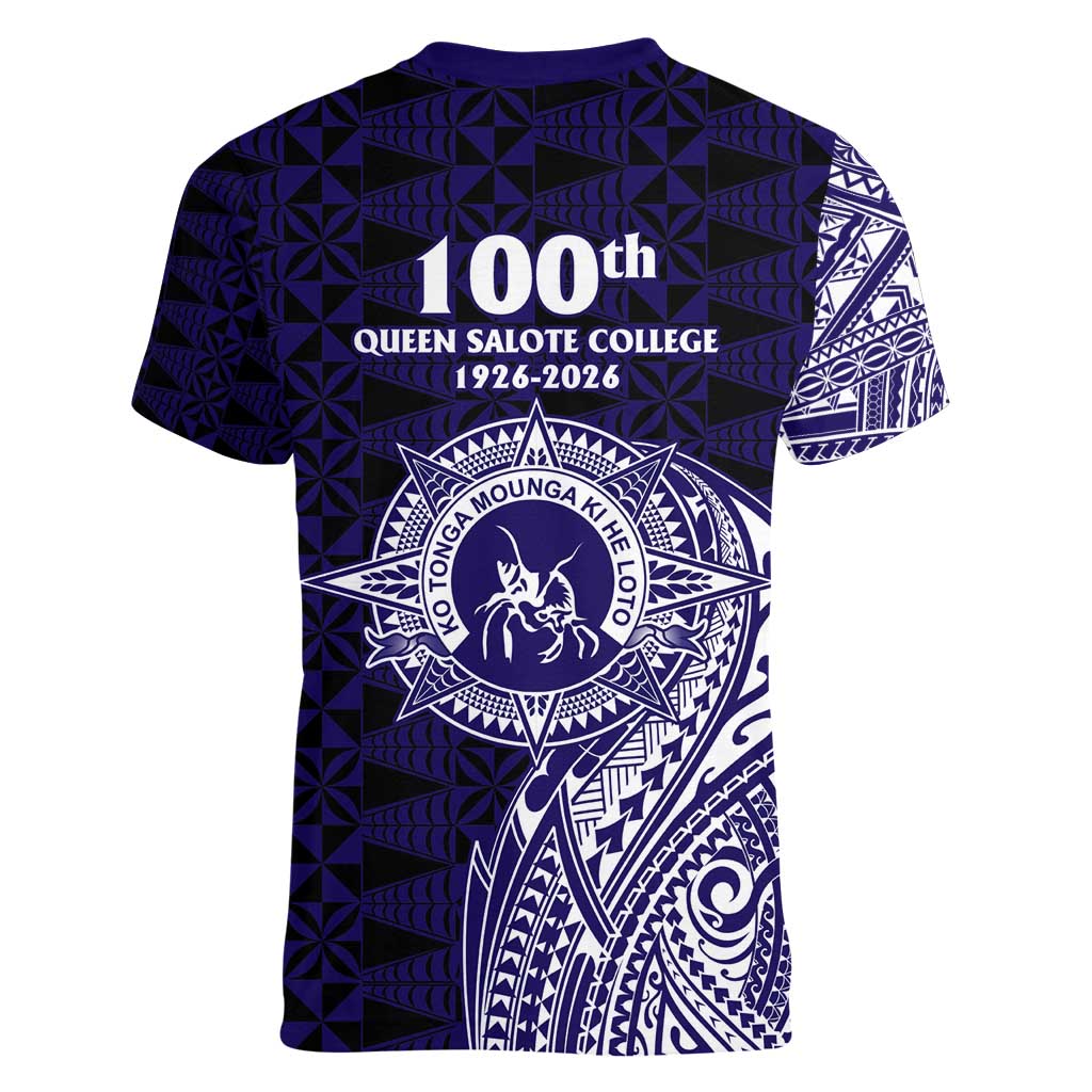 Tonga Queen Salote College 100th Years Women V-Neck T-Shirt Est 1926 Tongan Ngatu Tapa - Polynesian Pride