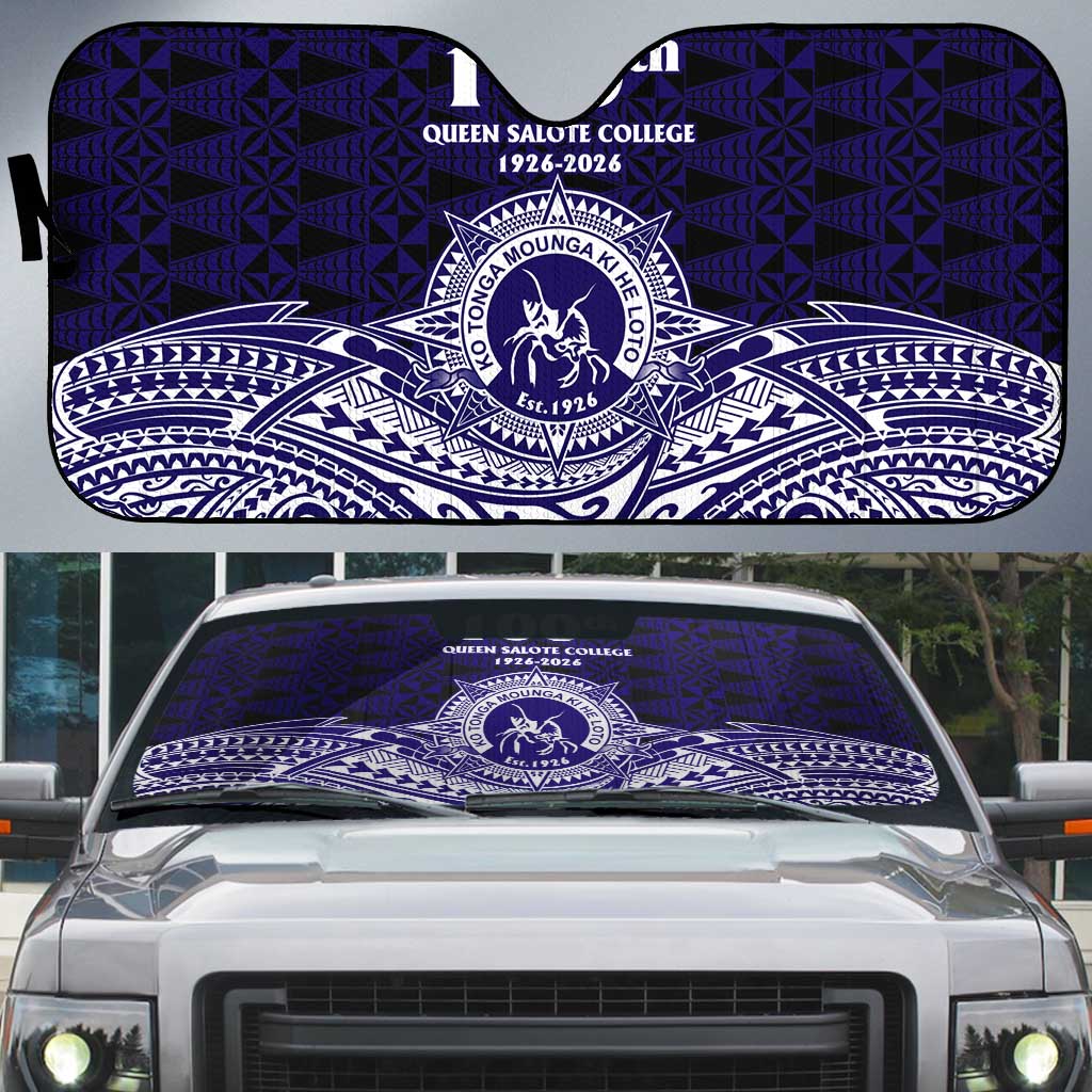 Tonga Queen Salote College 100th Years Auto Sun Shade Blue Tonga Kupesi Uniquely Pacific Art LT9 Blue - Polynesian Pride
