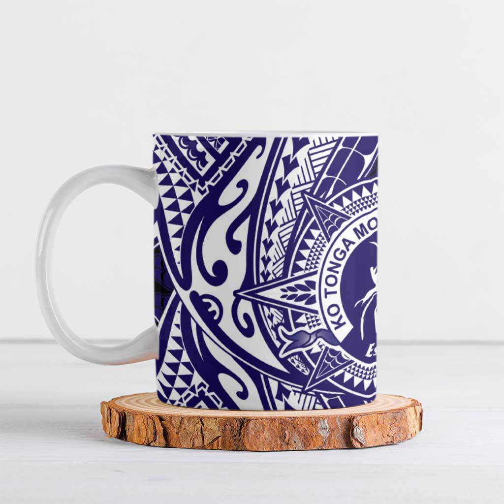 Tonga Queen Salote College 100th Years Ceramic Mug Blue Tonga Kupesi Uniquely Pacific Art - Polynesian Pride
