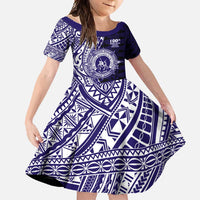 Tonga Queen Salote College 100th Years Family Matching Long Sleeve Bodycon Dress and Hawaiian Shirt Blue Tonga Kupesi Uniquely Pacific Art - Polynesian Pride