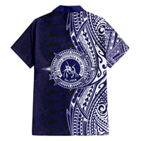 Tonga Queen Salote College 100th Years Family Matching Off The Shoulder Long Sleeve Dress and Hawaiian Shirt Blue Tonga Kupesi Uniquely Pacific Art - Polynesian Pride