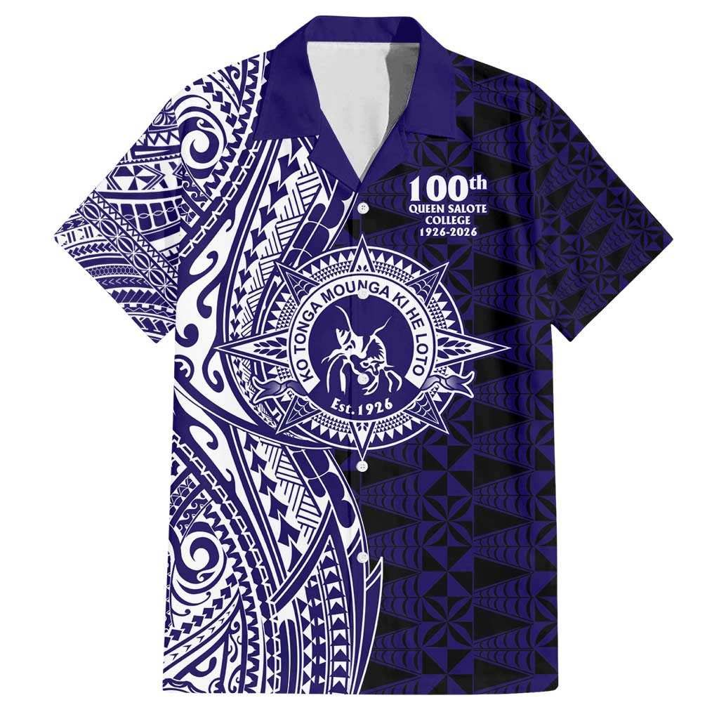 Tonga Queen Salote College 100th Years Family Matching Off Shoulder Maxi Dress and Hawaiian Shirt Blue Tonga Kupesi Uniquely Pacific Art - Polynesian Pride