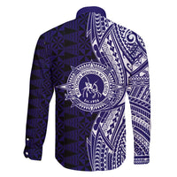 Tonga Queen Salote College 100th Years Family Matching Off Shoulder Maxi Dress and Hawaiian Shirt Blue Tonga Kupesi Uniquely Pacific Art - Polynesian Pride