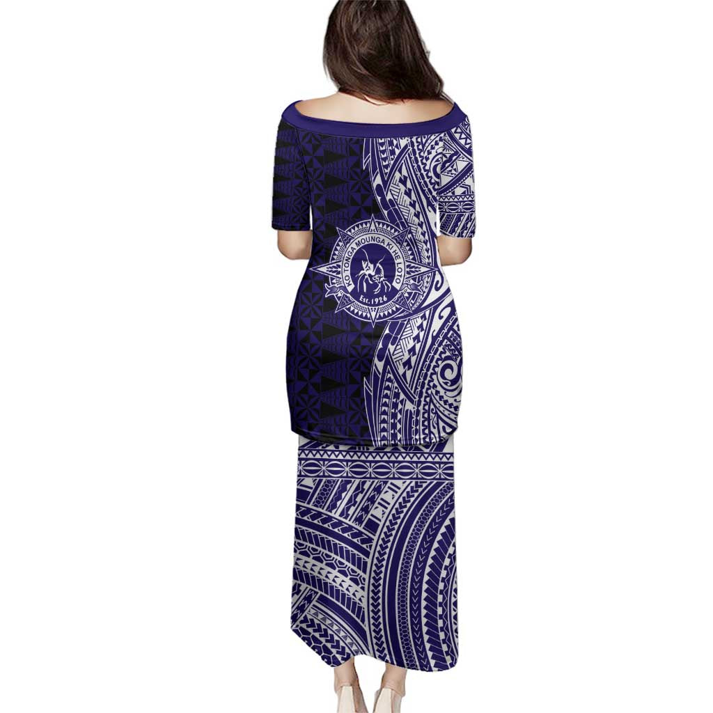 Tonga Queen Salote College 100th Years Family Matching Puletasi and Hawaiian Shirt Blue Tonga Kupesi Uniquely Pacific Art - Polynesian Pride