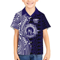 Tonga Queen Salote College 100th Years Family Matching Puletasi and Hawaiian Shirt Blue Tonga Kupesi Uniquely Pacific Art - Polynesian Pride