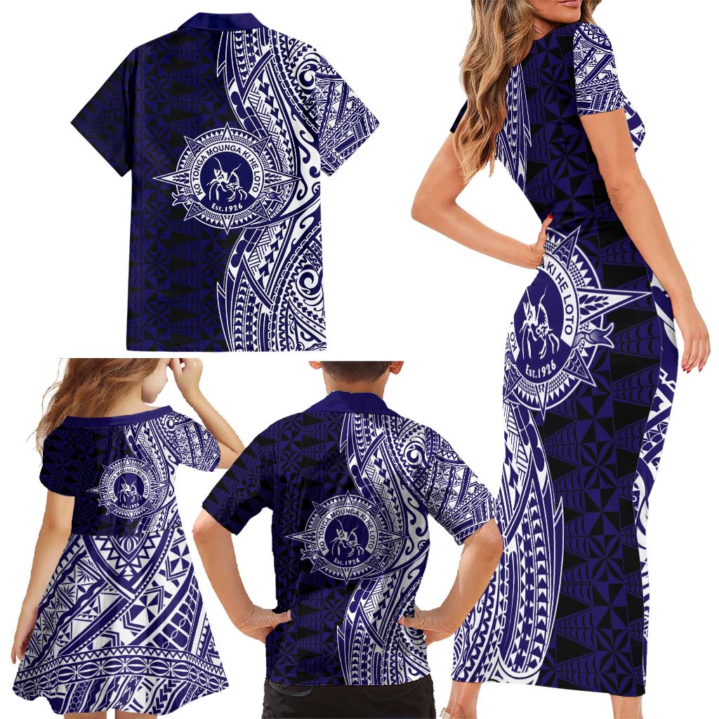 Tonga Queen Salote College 100th Years Family Matching Short Sleeve Bodycon Dress and Hawaiian Shirt Blue Tonga Kupesi Uniquely Pacific Art - Polynesian Pride