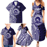 Tonga Queen Salote College 100th Years Family Matching Summer Maxi Dress and Hawaiian Shirt Blue Tonga Kupesi Uniquely Pacific Art - Polynesian Pride