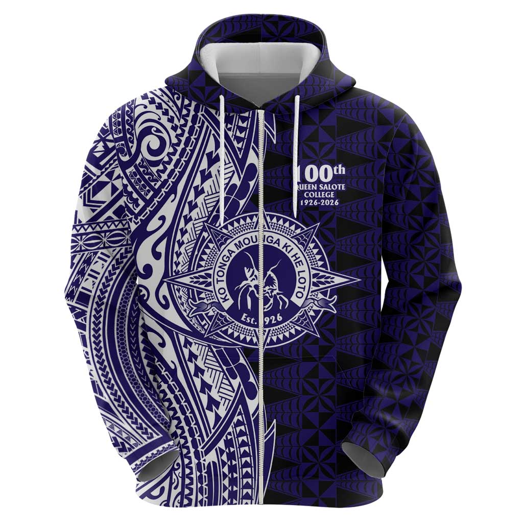 Tonga Queen Salote College 100th Years Hoodie Blue Tonga Kupesi Uniquely Pacific Art - Polynesian Pride