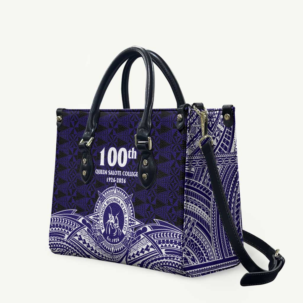 Tonga Queen Salote College 100th Years Leather Bag Blue Tonga Kupesi Uniquely Pacific Art - Polynesian Pride